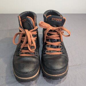 Crocs Lace Up Boulder Co Cobbler Hiker Leather Boots Black Mens Size 10